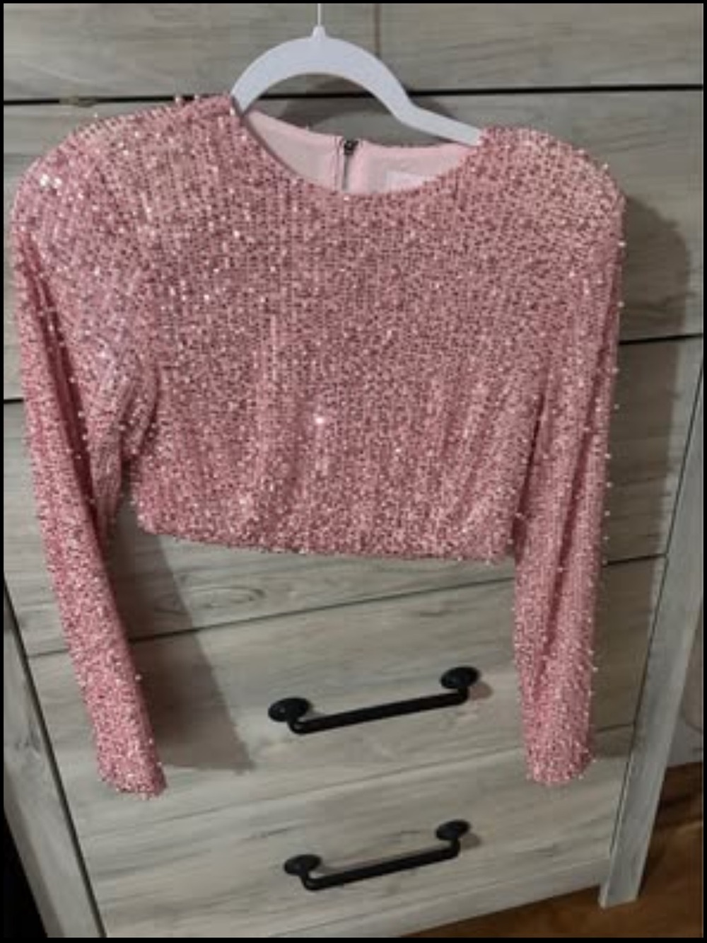 Pink Lily Rose Pink Sequin Long-Sleeve Crop Top